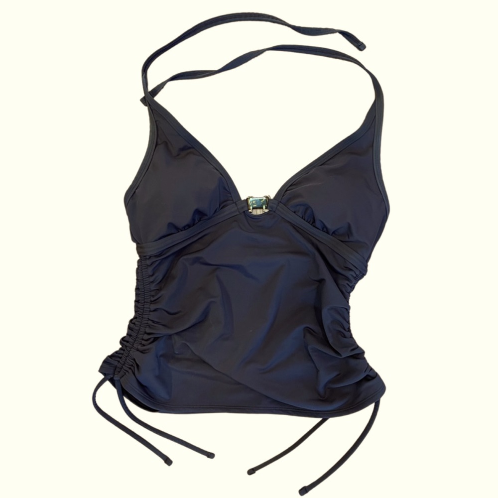 Dark Brown Merona Swimsuit Top Medium Rouched sides Padded Bra Ties at Neck